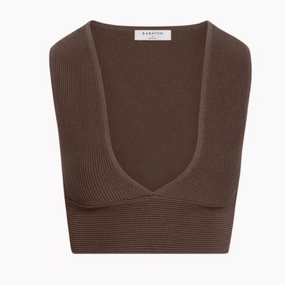 Aritzia Babaton Sculpt Knit Deep V Tank in Coffee Bean